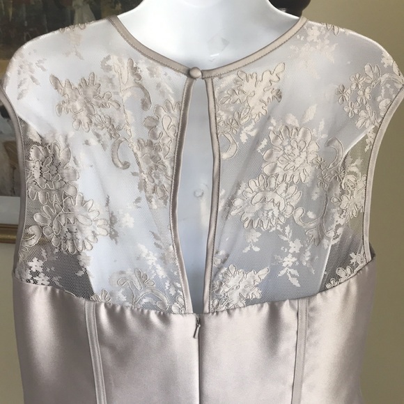 WHITE BY VERA WANG SILVER TAUPE DRESS SATIN / LACE Size 14 Prom-Wedding-Cruise - Picture 5 of 8